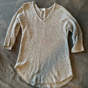Gray V-Neck Knit Sweater
